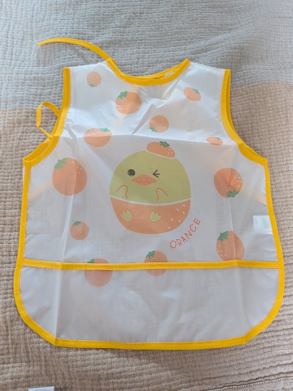 New Baby Apron Bib, Orange/ Chick pattern